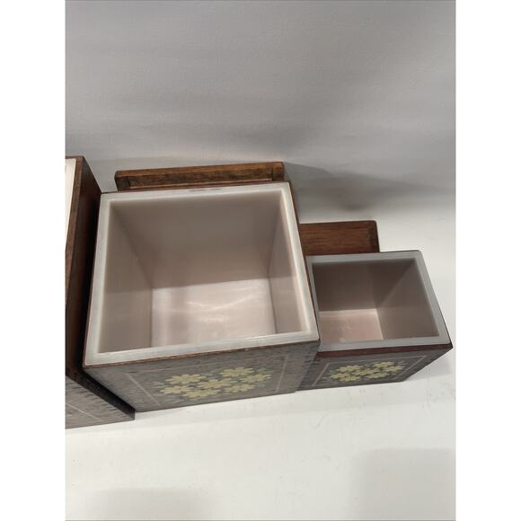 Vintage Imperial Floral Painted 3-Piece Hand Made Hardwood Kitchen Container Set - Picture 5 of 16